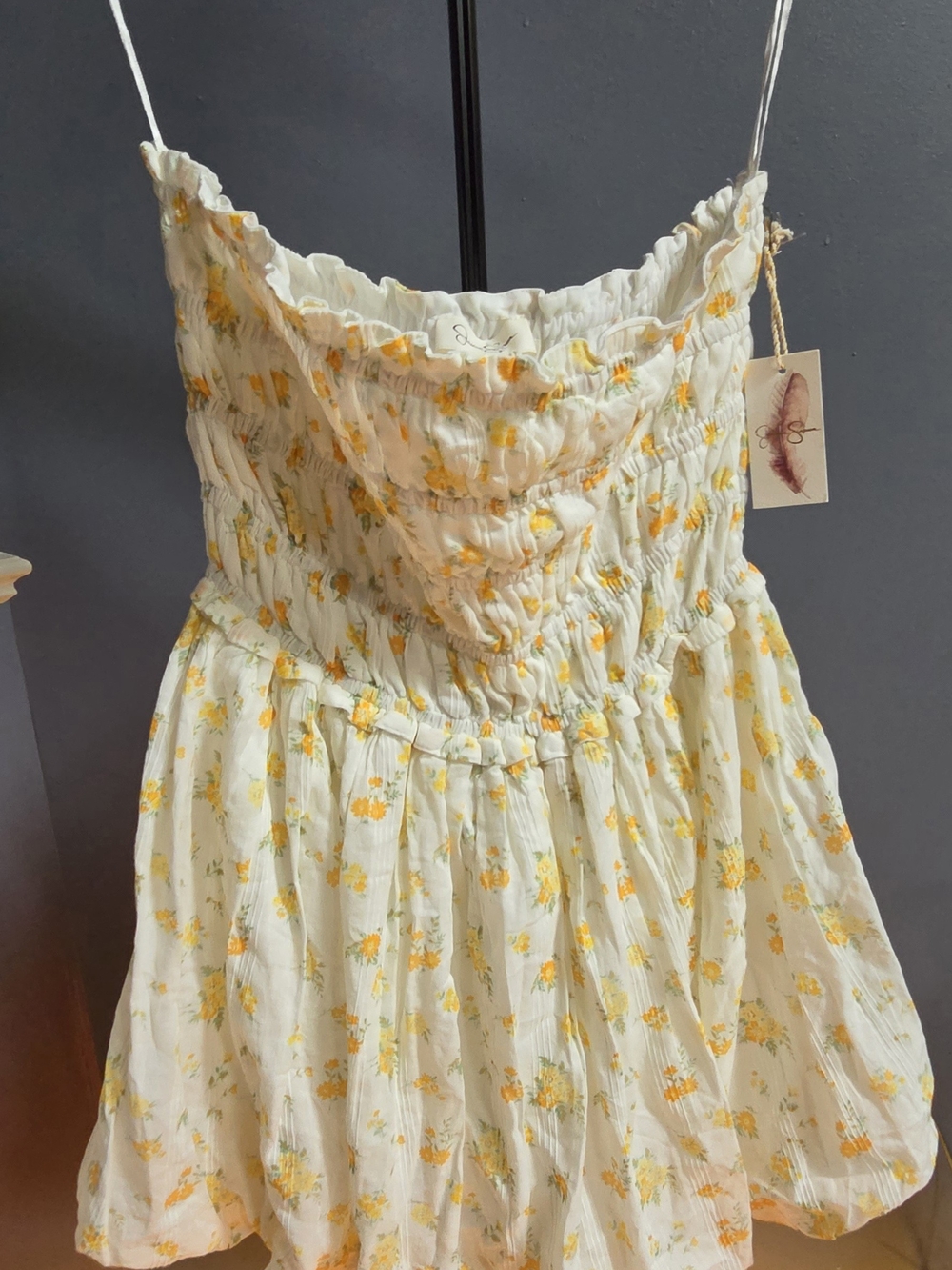 White Strapless Sundress with Yellow Floral Print-womens Size Small NWT